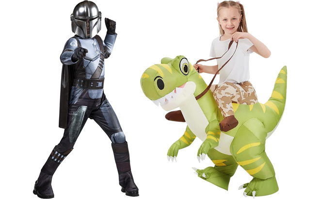 STAR WARS The Mandalorian Official Youth Deluxe Costume and Inflatable Dinosaur Costume