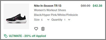 Screenshot of Nike In Season TR 13 Womens Workout Shoes Discounted Final Price with Promo Code at Nike Checkout