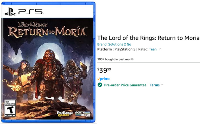Screenshot of the Amazon Product Page for The Lord of the Rings Return to Moria PlayStation Video Game