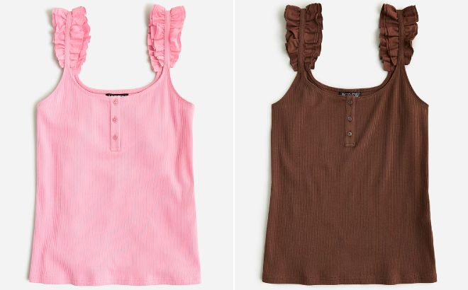 Scrunchie Strap Henley Tank in Retro Pinik and Roasted Cocoa Color