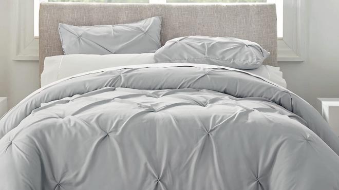 Serta Simply Clean Pleated 3 Piece Solid Duvet Set grey
