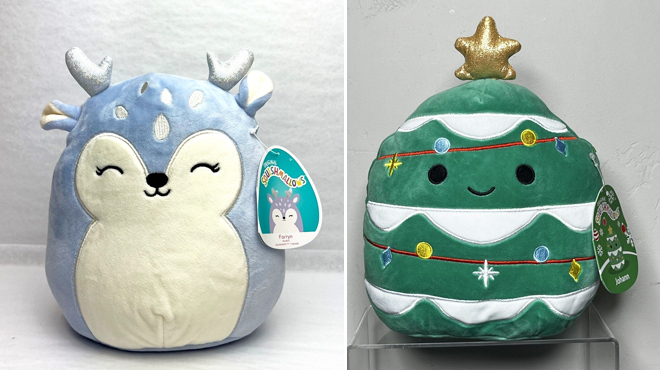 https://www.freestufffinder.com/wp-content/uploads/2023/10/Squishmallows-Farryn-Purple-Fawn-with-Snowflake-Little-Plush-and-Squishmallows-Christmas-Tree-with-Snow-Little-Plush.jpg