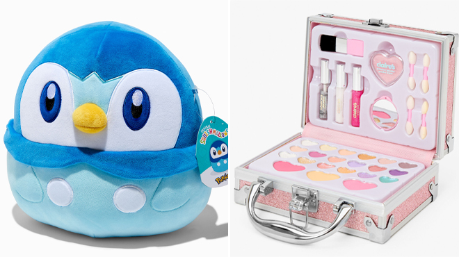 Squishmallows Pokemon Piplup Plush Toy and Pink Glitter Travel Case Makeup Se Squishmallows Pokemon Piplup Plush Toy and Pink Glitter Travel Case Makeup Se