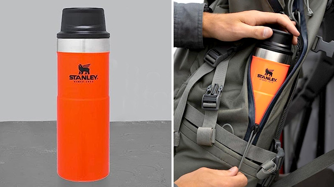 Stanley 16 Ounce Classic Trigger Action Travel Mug in Blaze Orange Color