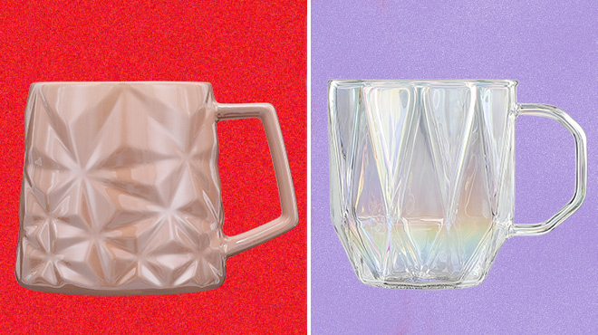 Starbucks Geometric Rainbow Glass Mug on the Right Pink Prism Mug on the Left