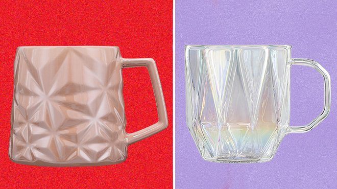 Starbucks Geometric Rainbow Glass Mug on the Right Pink Prism Mug on the Left Starbucks Geometric Rainbow Glass Mug on the Right Pink Prism Mug on the Left
