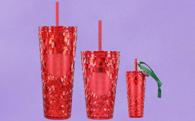 Starbucks Poinsettia Red Prism Cold Cups and Ornament