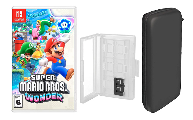 Super Mario Bros Wonder Game with Caddy Case Nintendo Switch