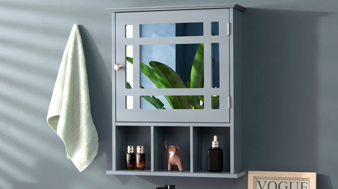 Surface Mount Framed Medicine Cabinet Mirror Gray