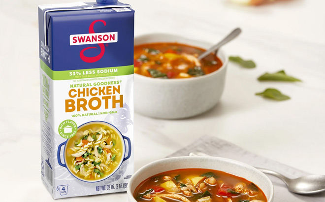 Swanson Natural Goodness 33 Less Sodium Chicken Broth on the Table