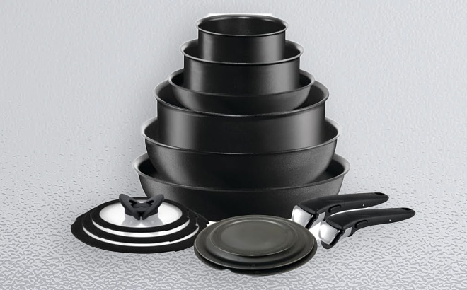 T fal Ingenio Nonstick Cookware Set 14 Piece in Black