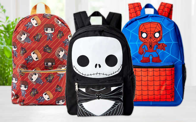 Three Funko Pop Kids Backpacks in Different Styles