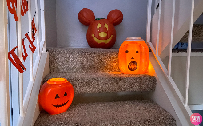 Tide Pods Jack o lantern Halloween Decor on a Stairs