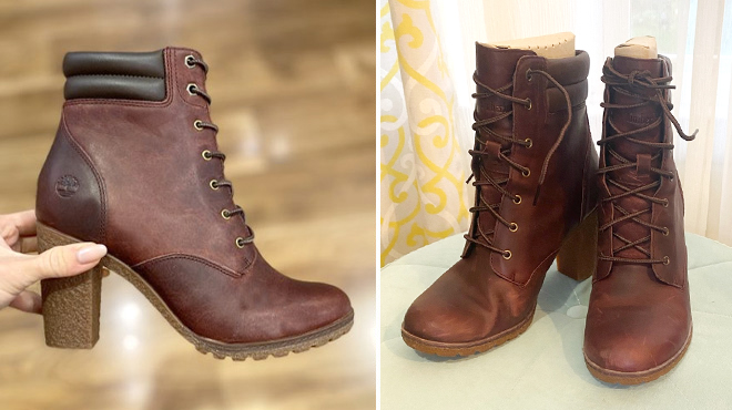 Timberlan 6 Inch Heel Boots Burgundy Color Timberland 6 Inch Heel Boots Burgundy Color