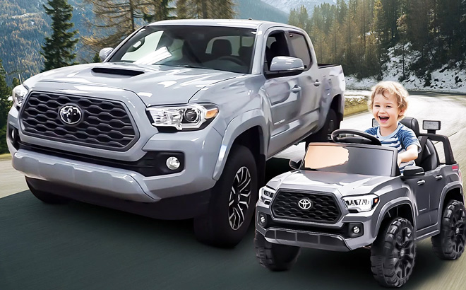Toyota Tacoma Ride on Car next to Normal Sized Car