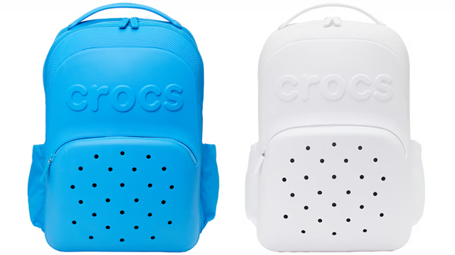 Two Crocs Classic Backpacks in Ocean Blue and White Colors