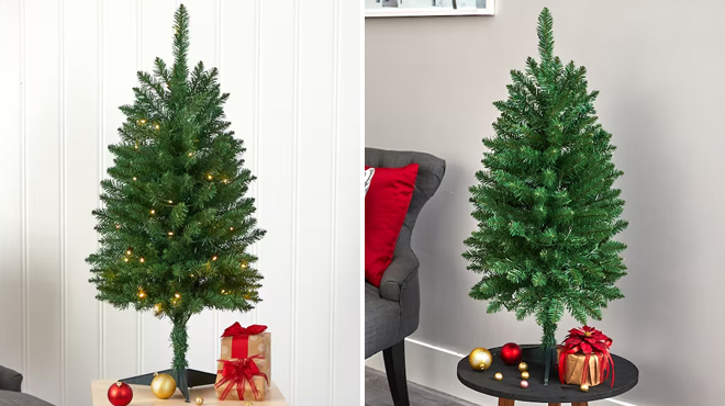 Two Images of 3 Foot Pre Lit Artificial Christmas Tree with Clear LED Lights