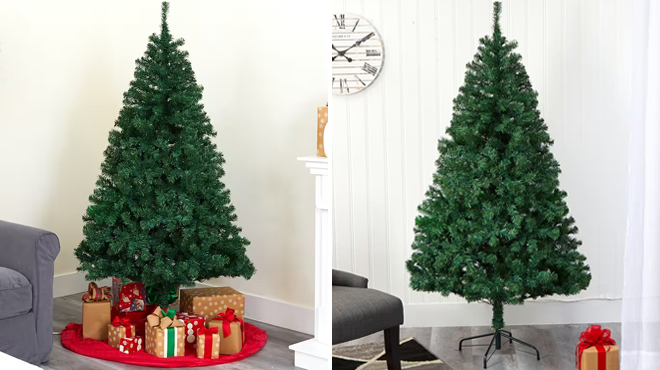 Two Images of 5 Foot Northern Tip Pine Artificial Christmas Tree in Green Color
