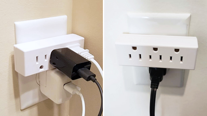 Two Images of Philips 3 Outlet Extender on the Wall