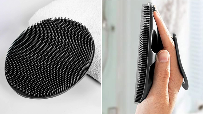 Two Images of Soft Silicone Body Cleansing Brush in Black Color