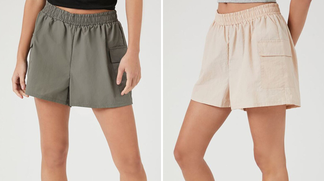 Two Images of a Woman Wearing Forever 21 Pull On Cargo Shorts Two Images of a Woman Wearing Forever 21 Pull On Cargo Shorts