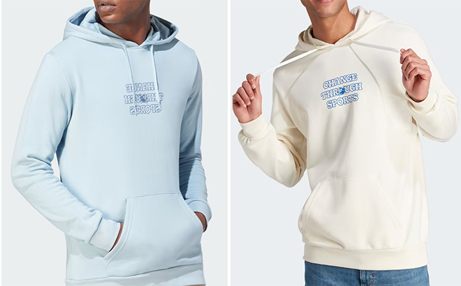 Two Men Wearing the Sportswear Change Through Sports Hoddie in Non Dyed and Wonder Blue