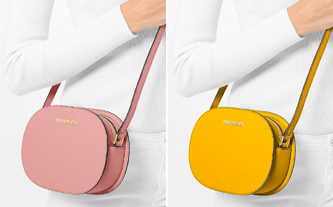 Two Michael Kors Jet Set Travel Medium Saffiano Leather Crossbody Bags in Rose and Yellow
