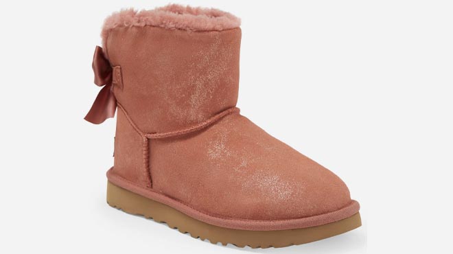 UGG Womens Mini Bailey Bow Glimmer Faux Fur Lined Boots
