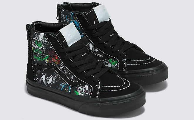 VANS x Disney Kids Sk8 Hi Zip Shoes on Gray Background VANS x Disney Kids Sk8 Hi Zip Shoes on Gray Background