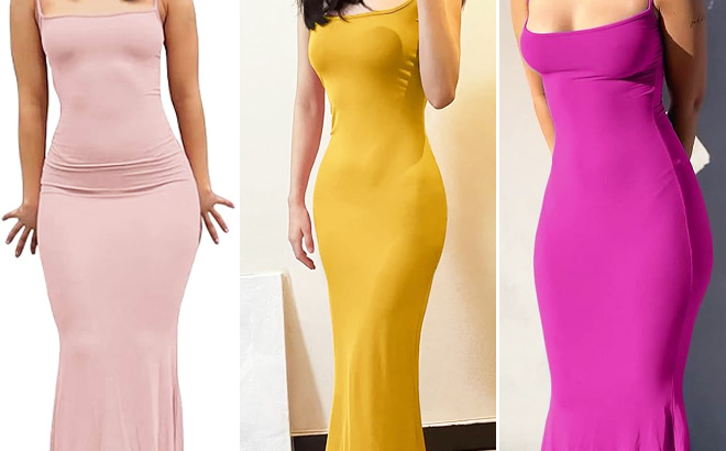  Womens Maxi Bodycon Long Tight Dress in Rose Yellow and Purple