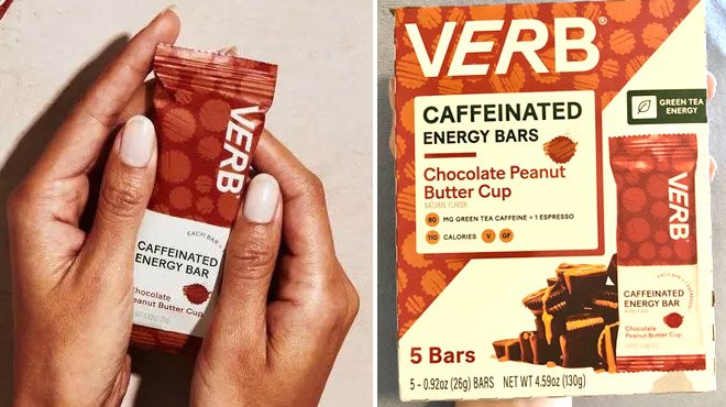 Verb Caffeinated Energy Bars Chocolate Peanut Butter Cup Flavor