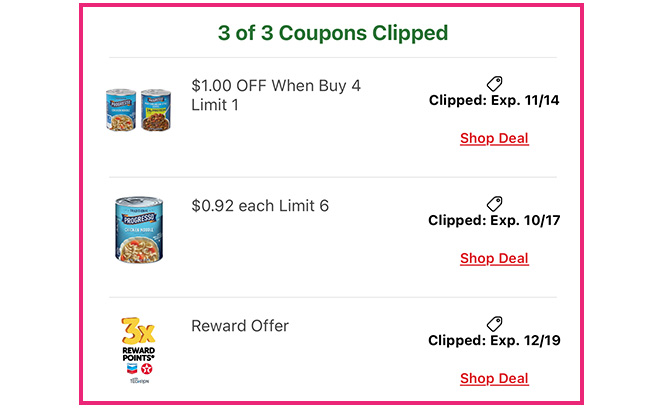 Vons Digital Coupons Graphic with Three Coupons Clipped