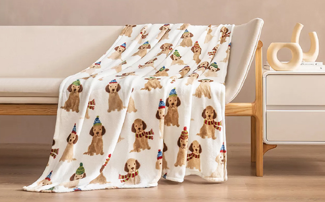White Brown Winter Dogs Fleece Throw White Brown Winter Dogs Fleece Throw