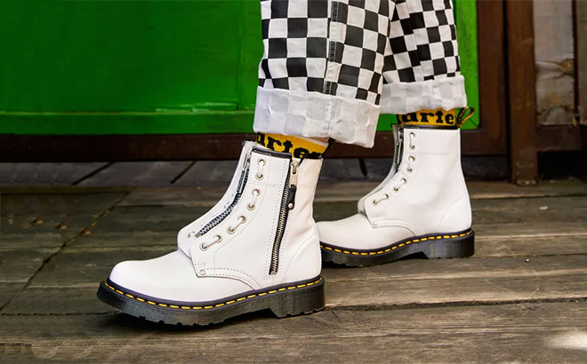 Woman Wearing a Pair of Dr Martens Womens 1460 Twin Zip Fashion Boots 2