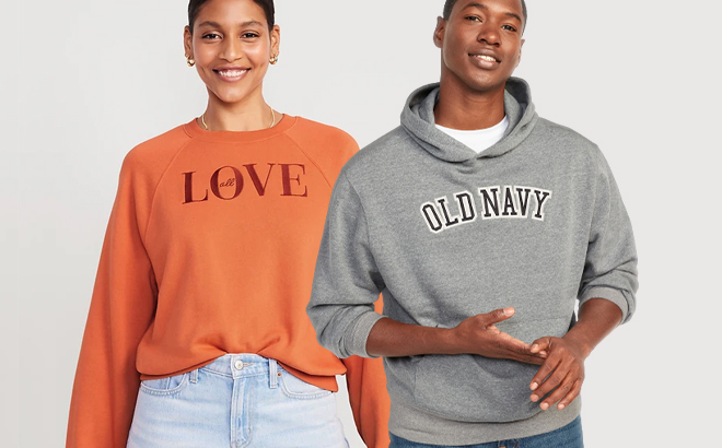 Woman and Man Wearing Old Navy Sweatshirts