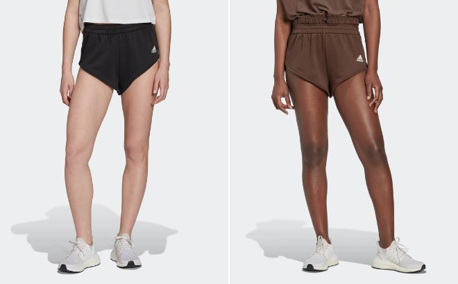 Women are Wearing Adidas Womens Hyperglam Mini Shorts in Black and Brown Color