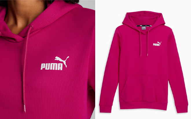 Womens Puma Hoodie With Small Cat Logo in Pink