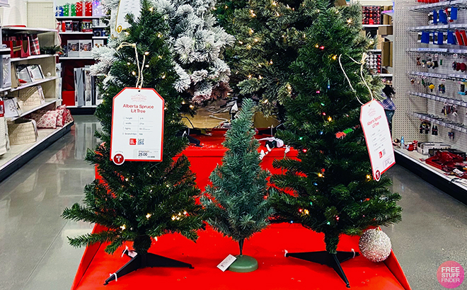 Wondershop Pre Lit Spruce Artificial Christmas Tree on display