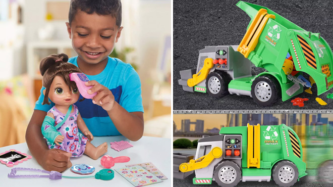 a Girl Playing with Baby Alive Better Now Bella Doll on the Left Maxx Action 3 N 1 Maxx Recycler Truck on the Right a Girl Playing with Baby Alive Better Now Bella Doll on the Left Maxx Action 3 N 1 Maxx Recycler Truck on the Right