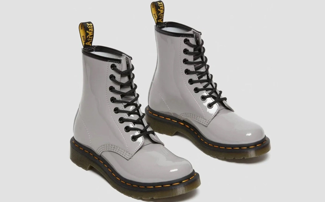 an Image of Dr Martens Womens Gray 1460 Leather Combat Boots