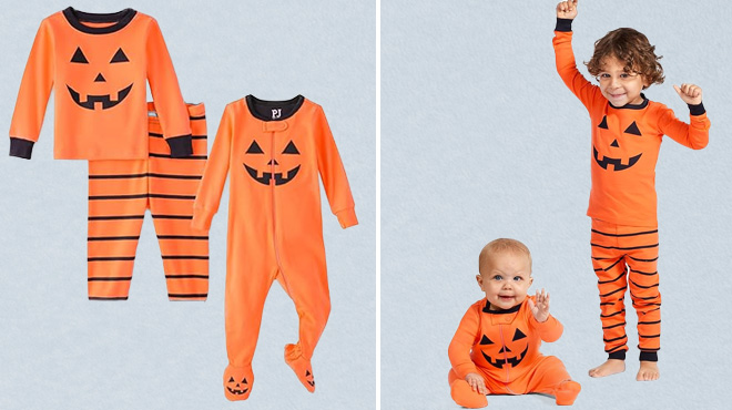 an Image of The Childrens Place Kids Halloween Pumpkin Pajamas