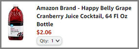 creenshot of Happy Belly Grape Cranberry 64 Ounce Juice Cocktail Discounted Final Price at Amazon Checkout