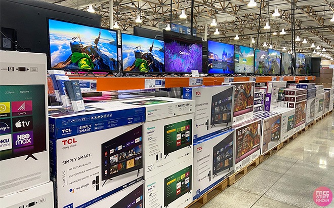 TV Sets on Shelves at a Store
