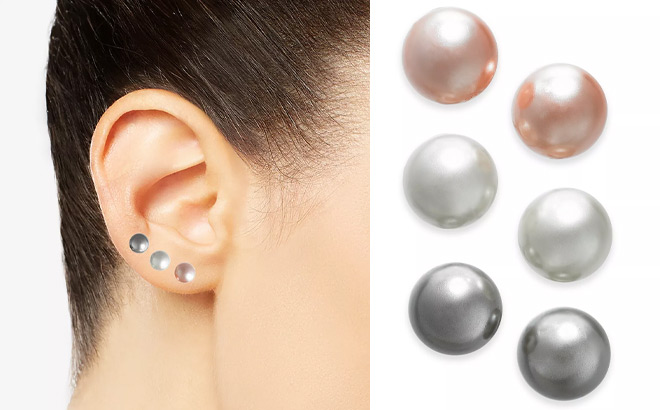 3 Piece Set Imitation Pearl Stud Earrings