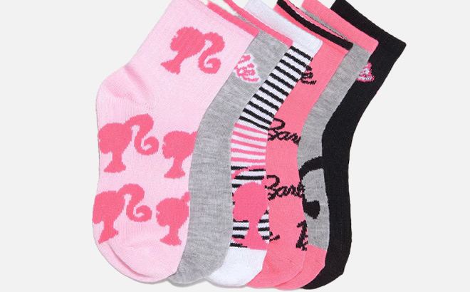6 Pack of High Point Design Barbie Kids Crew Socks
