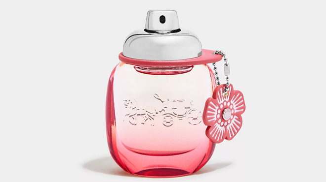 A Bottle of Coach Outlet Floral Blush Eau De Parfum in Gray Background