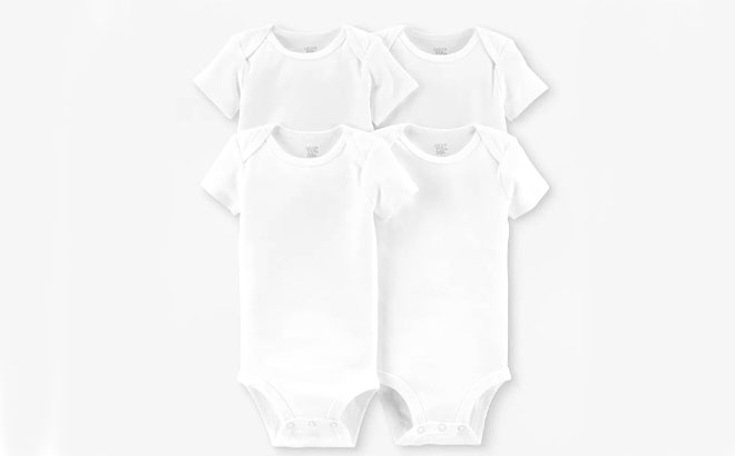 A Color White Carters Baby Bodysuits 4 Pack on a Gray Background