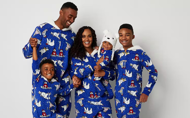 A Family Wearing Polar Bear Chill Matching Family Pajamas