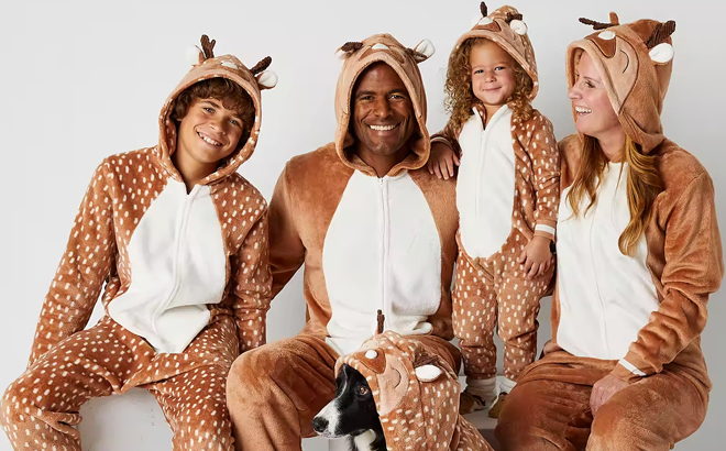A Family Wearing Reindeer Family Matching Family Pajamas