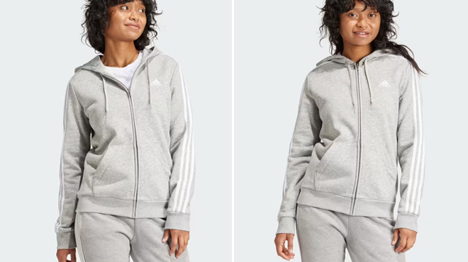 Adidas Womens Essentials Fleece 3 Stripes Full Zip Hoodie
